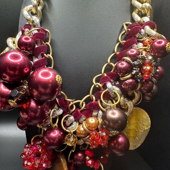 Festive Holiday Statement Coord Set Chunky Heavy Aurora Borealis Ribbon Burgundy - Picture 4 of 16